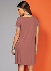 Pink dress with pockets and short sleeves