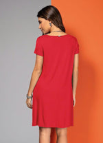 Load image into Gallery viewer, Red Dress With Pockets And Short Sleeves
