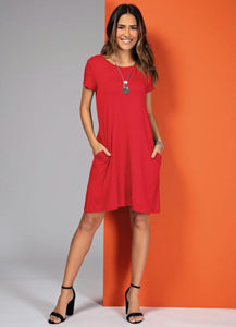 Red Dress With Pockets And Short Sleeves