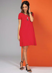 Red Dress With Pockets And Short Sleeves