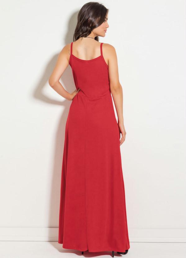 Red Long Dress With Crossover And Slit