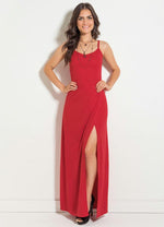 Load image into Gallery viewer, Red Long Dress With Crossover And Slit
