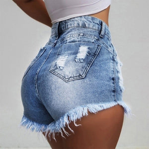 Women Slim Tassels Hole Denim Shorts Fashion Casual Summer Denim