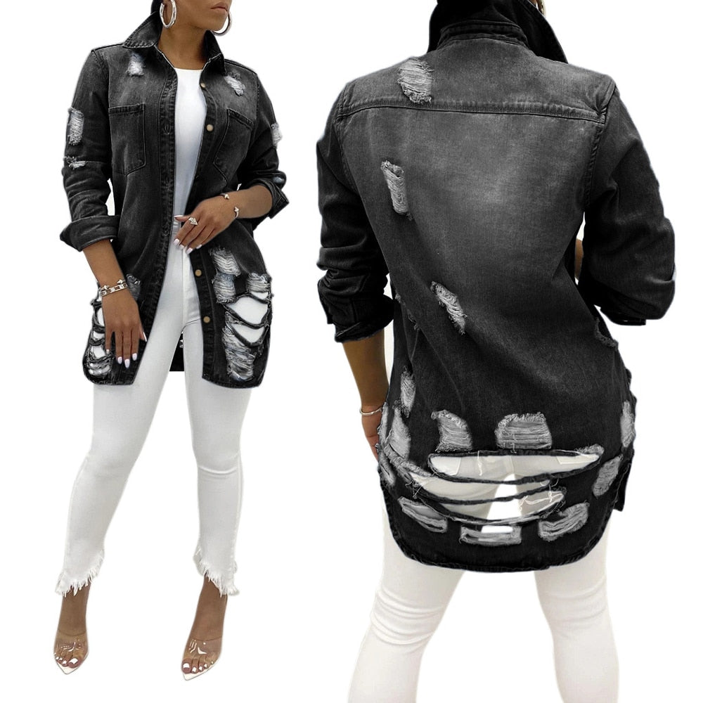 Denim Jackets Washed Blue Ripped Jeans Coat New Thin Women Jacket
