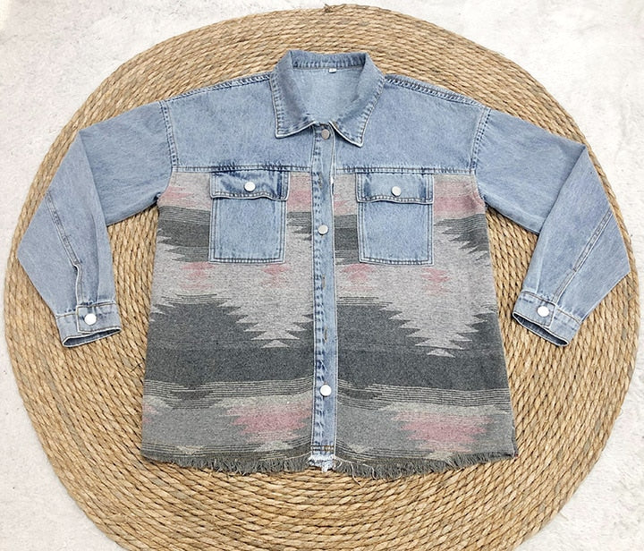 Jeans Casual Jackets Autumn Winter New Aztec Lapel Pocket Denim
