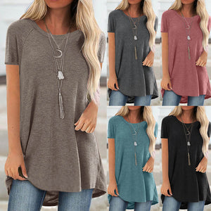 Plus Size 2022 Women's Tunic Soild Fashion Long Shirts Round Neck