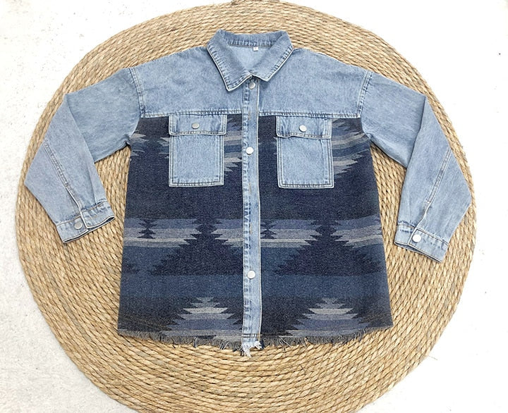 Jeans Casual Jackets Autumn Winter New Aztec Lapel Pocket Denim