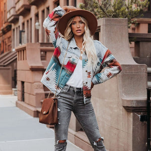 Retro Denim Jacket 2022 New Long Sleeved Lapel Loose Denim Stitching Woolen Jacket Female Vintage