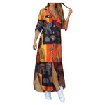 Load image into Gallery viewer, Womens Fashion Floral Print Shirt Maxi Dress V Neck Bottoned Half Sleeve Zip Up Evening Party

