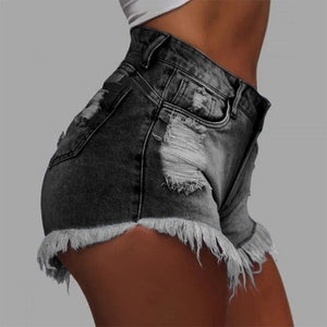 Women Slim Tassels Hole Denim Shorts Fashion Casual Summer Denim