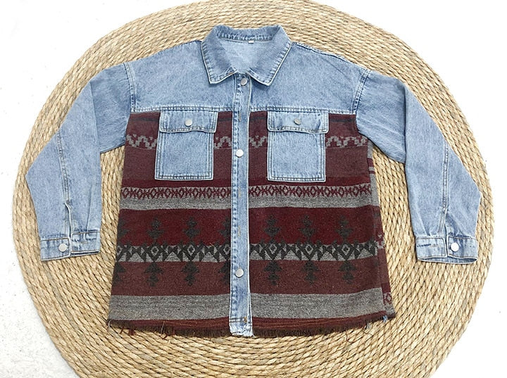 Jeans Casual Jackets Autumn Winter New Aztec Lapel Pocket Denim