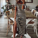 Load image into Gallery viewer, Striped short-sleeved vintage long dress
