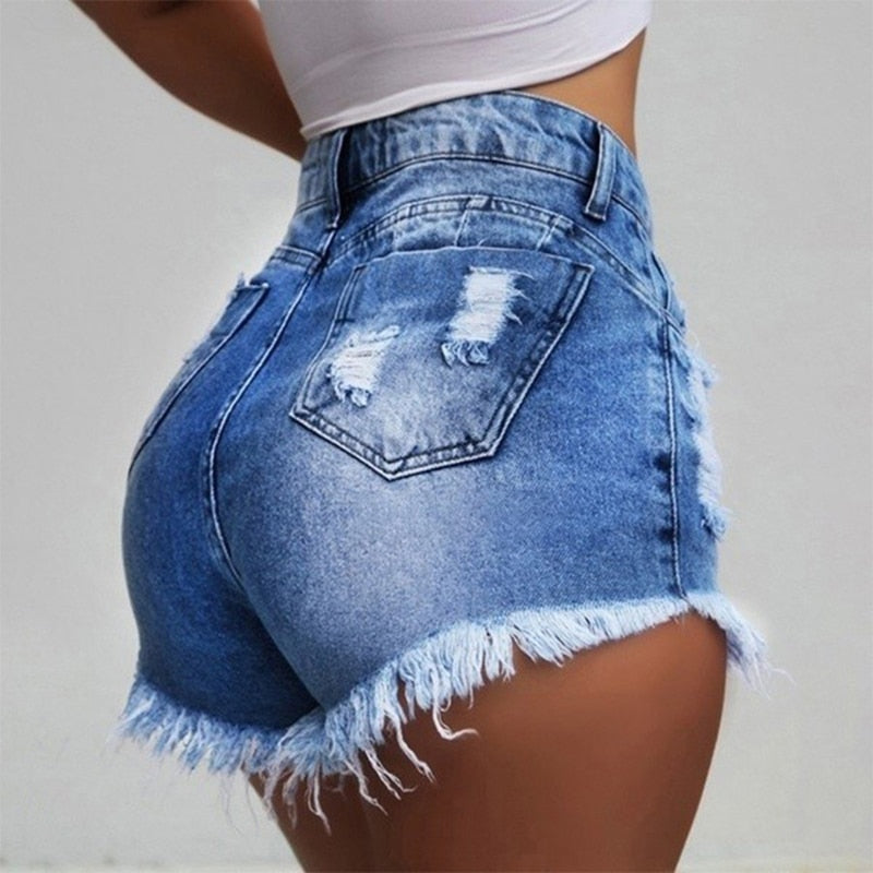 Women Slim Tassels Hole Denim Shorts Fashion Casual Summer Denim