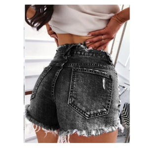 Women Slim Tassels Hole Denim Shorts Fashion Casual Summer Denim