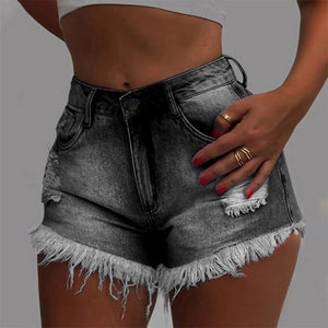 Women Slim Tassels Hole Denim Shorts Fashion Casual Summer Denim
