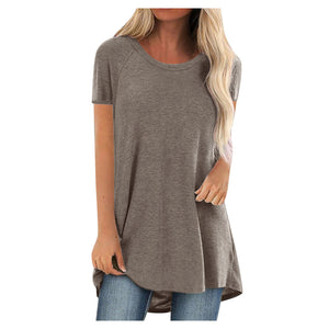 Plus Size 2022 Women's Tunic Soild Fashion Long Shirts Round Neck