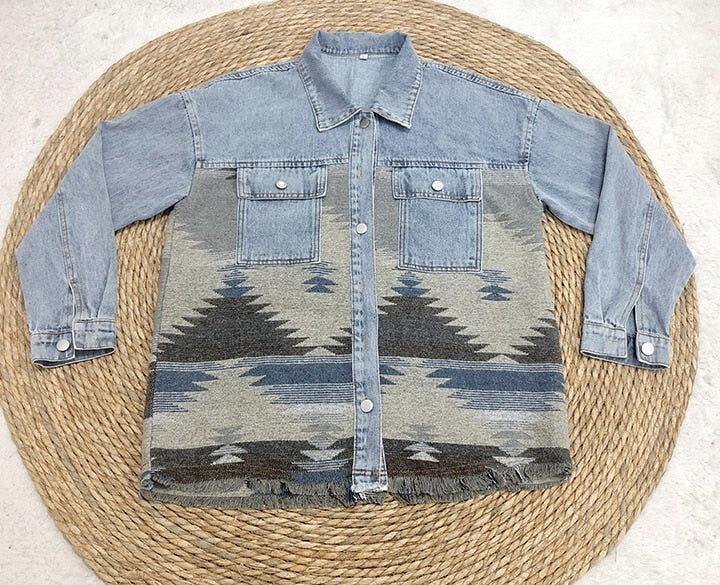 Jeans Casual Jackets Autumn Winter New Aztec Lapel Pocket Denim