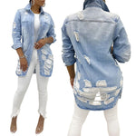 Load image into Gallery viewer, Denim Jackets Washed Blue Ripped Jeans Coat New Thin Women Jacket
