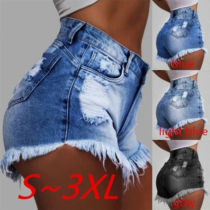 Women Slim Tassels Hole Denim Shorts Fashion Casual Summer Denim