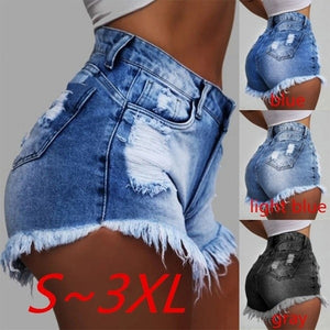 Women Slim Tassels Hole Denim Shorts Fashion Casual Summer Denim