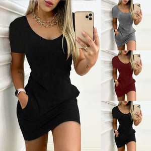 Casual Dress with Pocket Short Sleeve