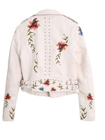 Load image into Gallery viewer, Women Floral Print Embroidery Faux Soft Leather Jacket Coat  Turn-down Collar Casual
