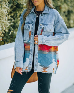 Jeans Casual Jackets Autumn Winter New Aztec Lapel Pocket Denim