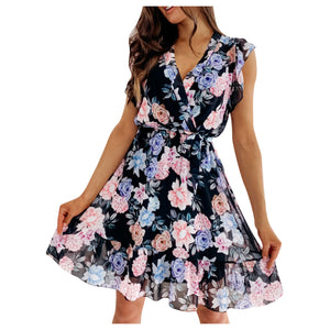 Short Floral Dress with Ruffle on the Sleeves