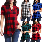 Load image into Gallery viewer, Women&#39;s Plaid Blouse Casual Short Sleeve Cotton V-neck
