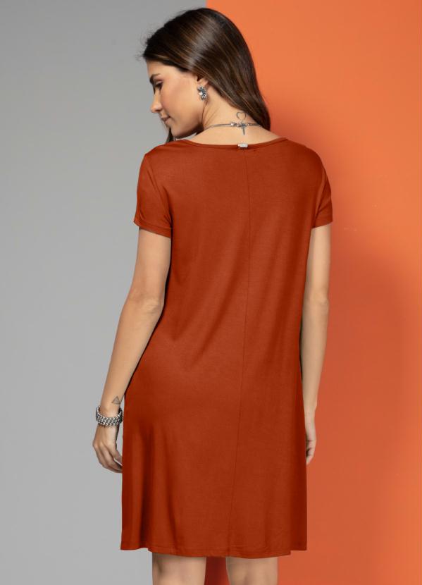 Terracotta Dress With Pockets And Short Sleeves