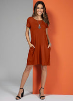 Load image into Gallery viewer, Terracotta Dress With Pockets And Short Sleeves
