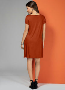 Terracotta Dress With Pockets And Short Sleeves