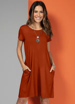 Load image into Gallery viewer, Terracotta Dress With Pockets And Short Sleeves

