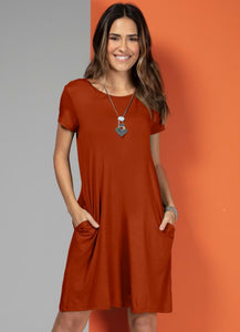 Terracotta Dress With Pockets And Short Sleeves