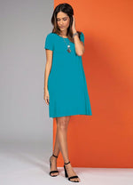 Load image into Gallery viewer, Turquoise Dress With Pockets And Short Sleeves
