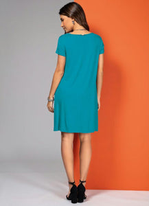 Turquoise Dress With Pockets And Short Sleeves