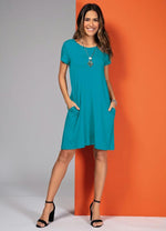 Load image into Gallery viewer, Turquoise Dress With Pockets And Short Sleeves
