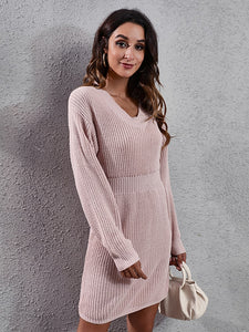 Pink Fashion Warm Winter Dress for Women Vintage Casual