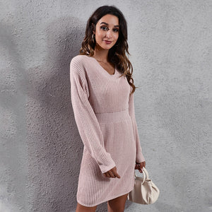 Pink Fashion Warm Winter Dress for Women Vintage Casual