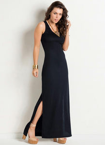Vestido Longo Preto Com Fenda Na Lateral